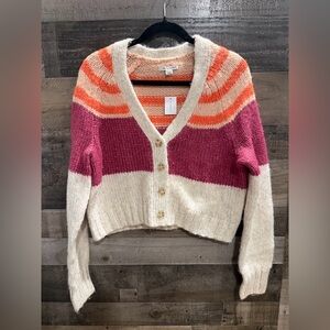 American Eagle Outfitters Striped Cardigan in Cream, Pink, and Orange